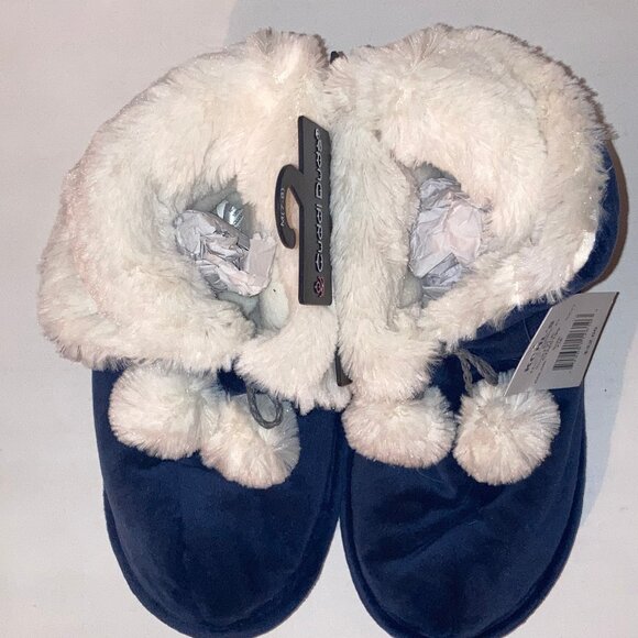 Cuddl Duds Slippers Teddy Cuff Pom Non Slip Slippers Cozy Navy Women’s 7 / 8 - Picture 4 of 8